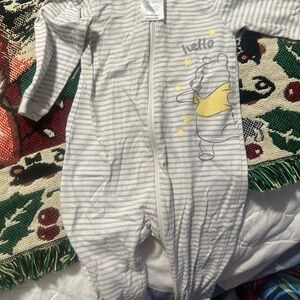Gray Striped Winnie the Pooh 6-9mo One Piece with Yellow Accents